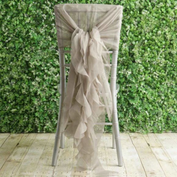 1 Set Natural Chiffon Hoods With Ruffles Willow 250 Chair Sashes - Picture 2 of 3